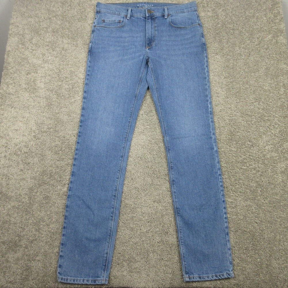 Mott & Bow Jeans Mens 34x34 Blue Slim Fit Faded Whisker Flex Zip Fly Denim Pants